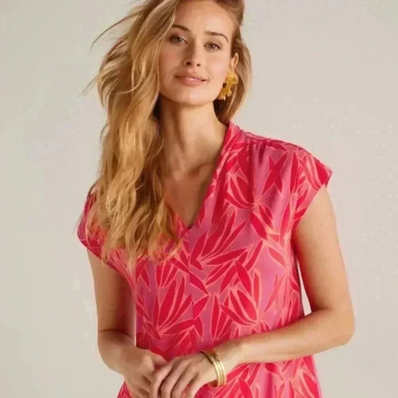 Soft Surroundings Sleeveless Top Sz XS Tunic V Neckline Pink Red Color - Picture 2 of 8